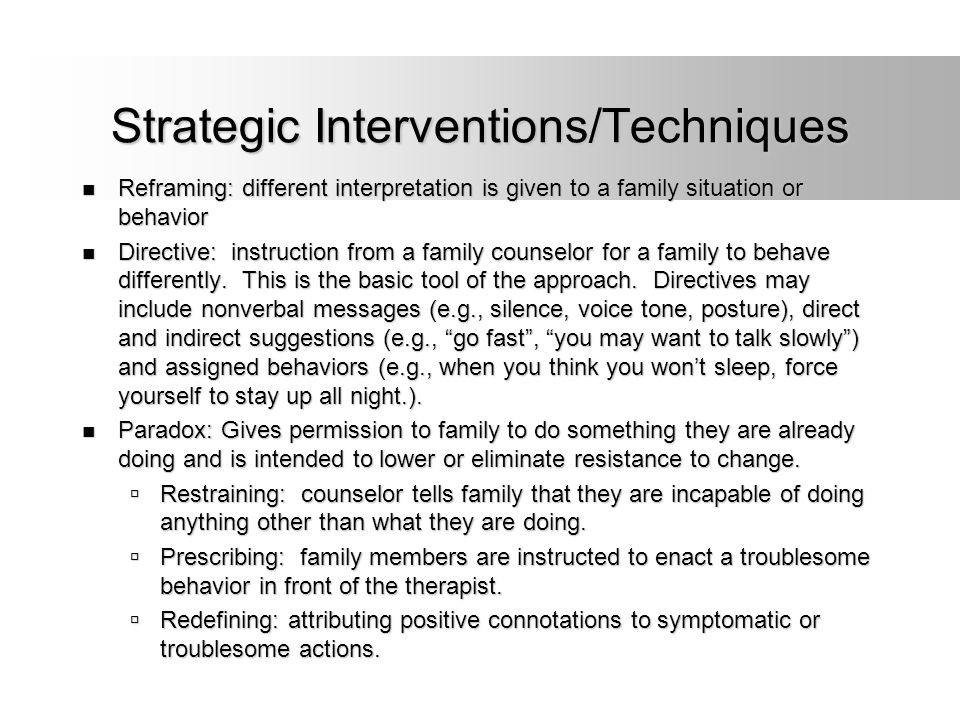 Strategic intervention techniques